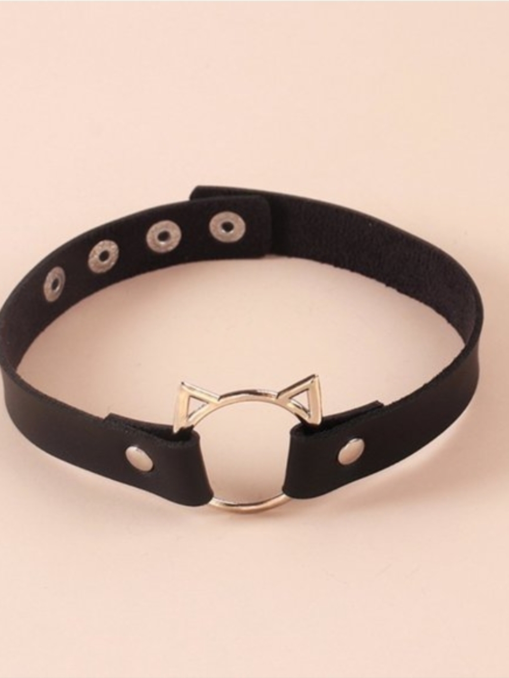 Black Cat Ear Choker Faux Leather Y2K Goth Kawaii Necklace - Picture 3 of 3